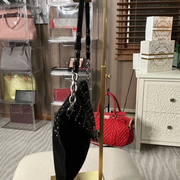 Jimmy Choo One of a Kind from the Calla Crystal-Embellished Suede Shoulder Bag - Picture 8 of 16